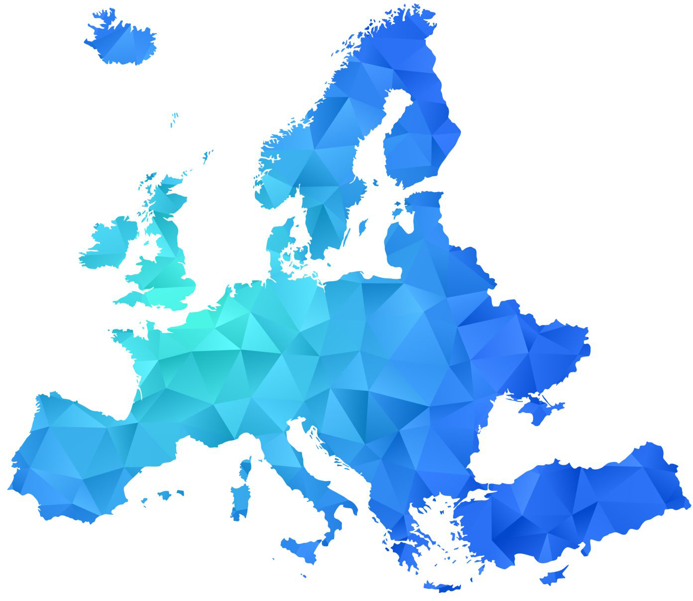 Map from Europe filled with blue triangles